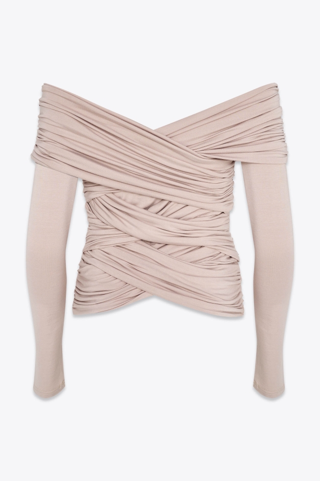 DRAPED BODYCON TOP IN BAMBOO BEIGE