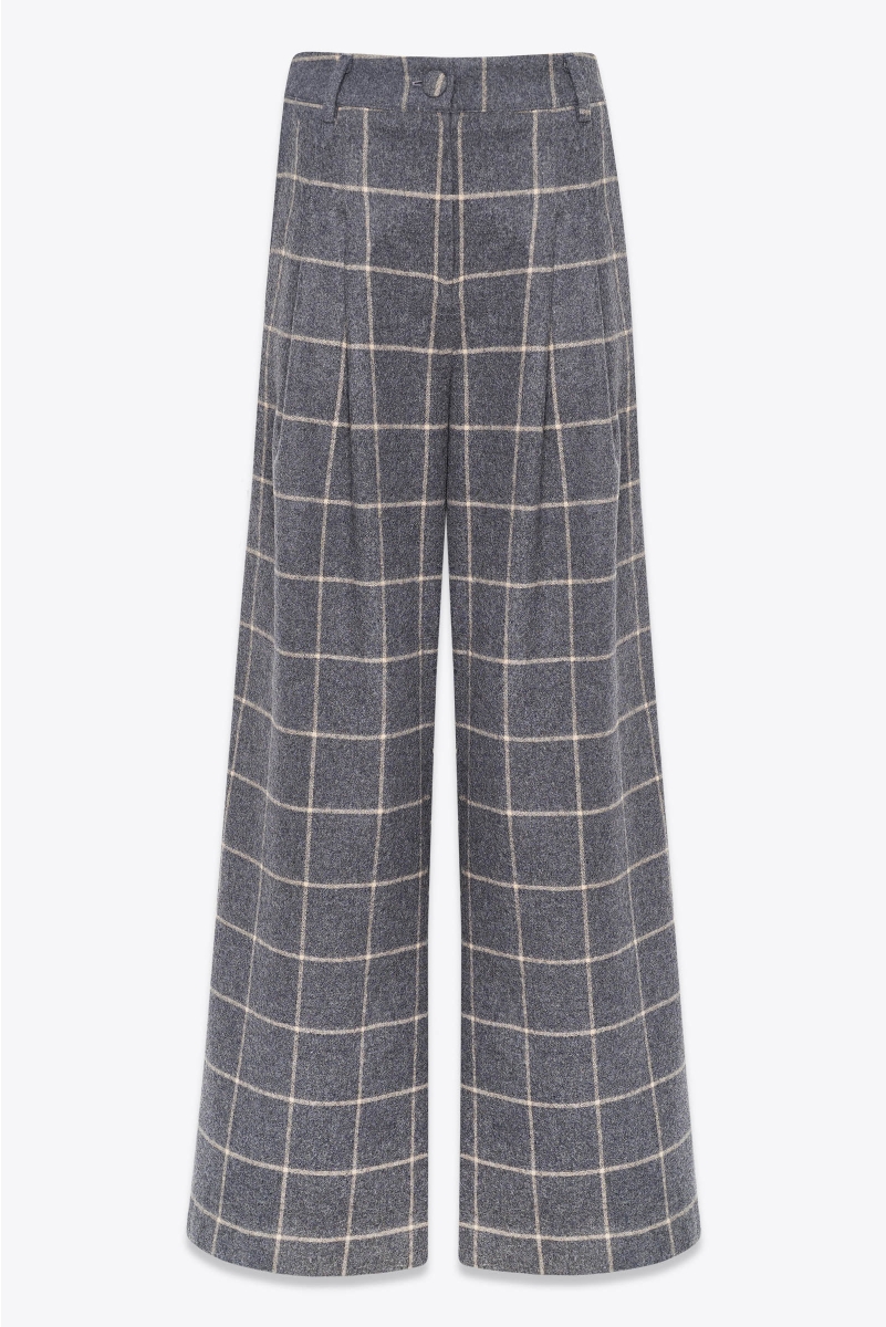 OVERSIZED PANTS IN CHECKED WOOL WITH TWO MAJESTAET SIGNATURE POCKETS