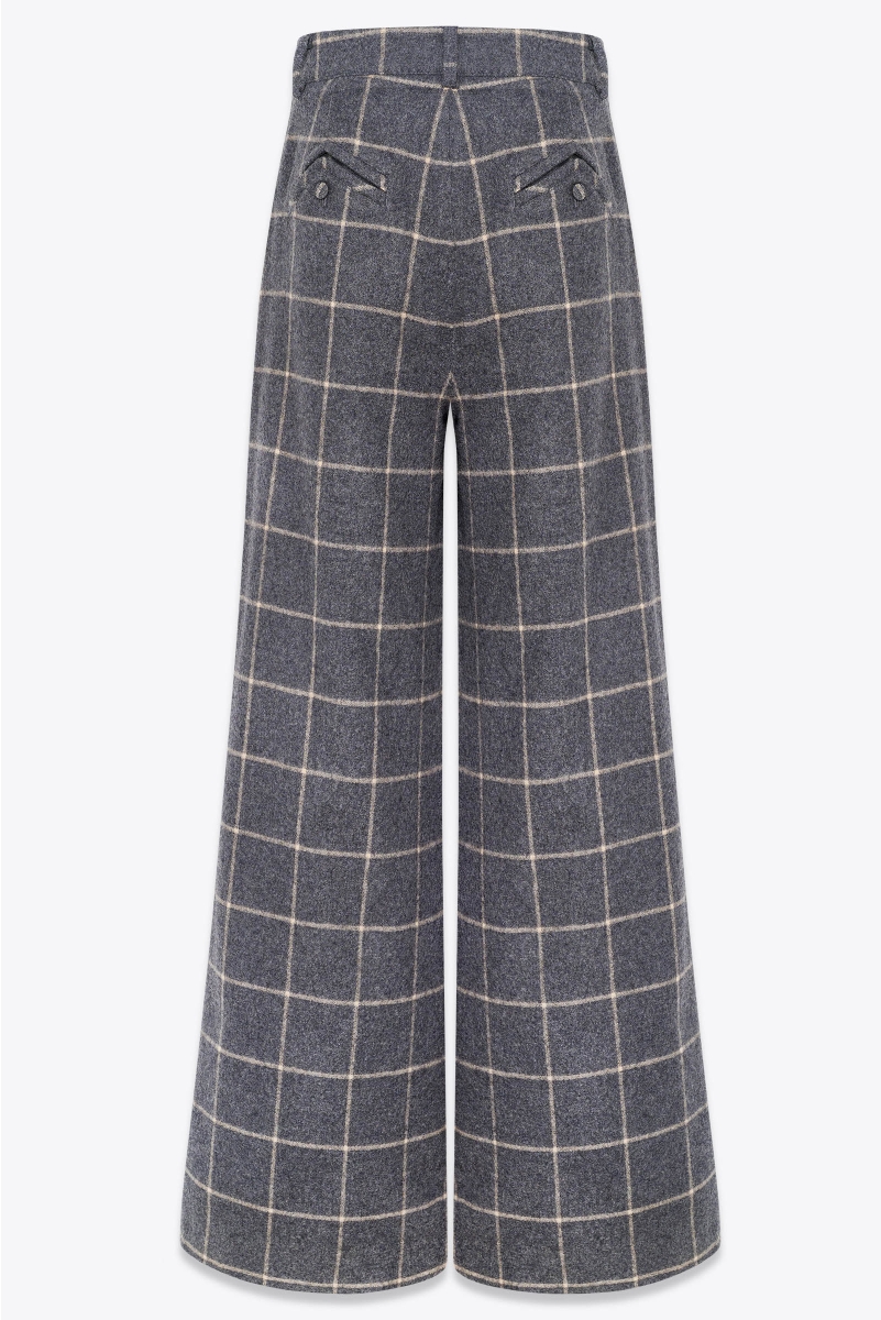 OVERSIZED PANTS IN CHECKED WOOL WITH TWO MAJESTAET SIGNATURE POCKETS