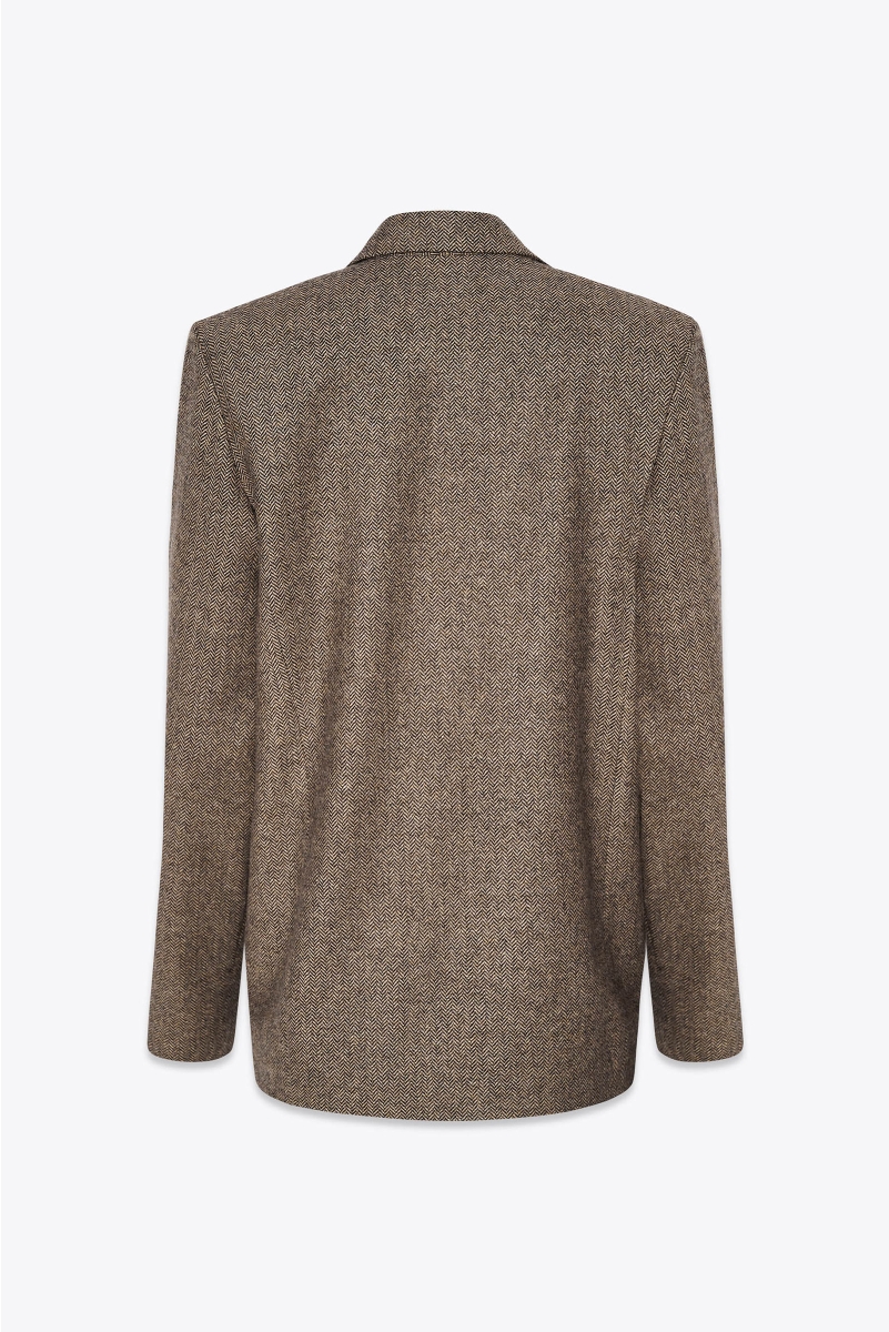 DOUBLE BREASTED JACKET IN HERRINGBONE WOOL WITH TWO MAJESTAET SIGNATURE POCKETS