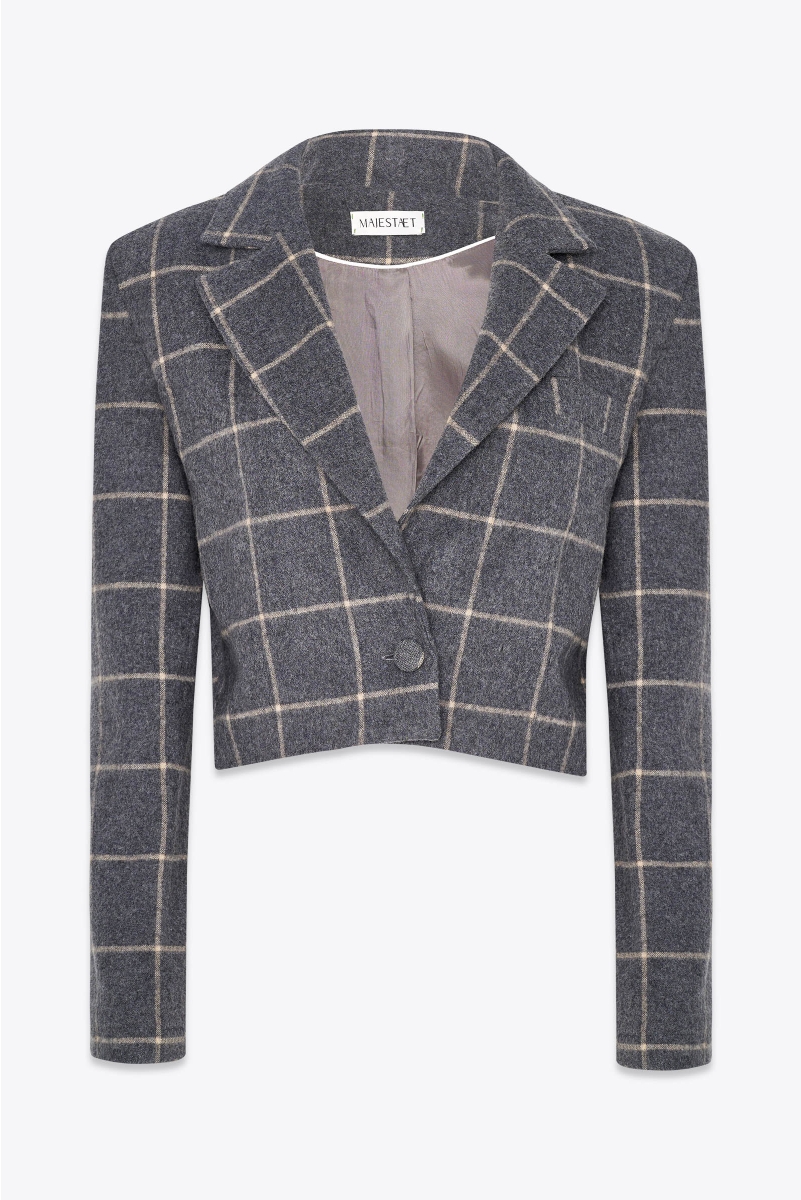 CROPPED SINGLE BREASTED JACKET IN CHECKED WOOL