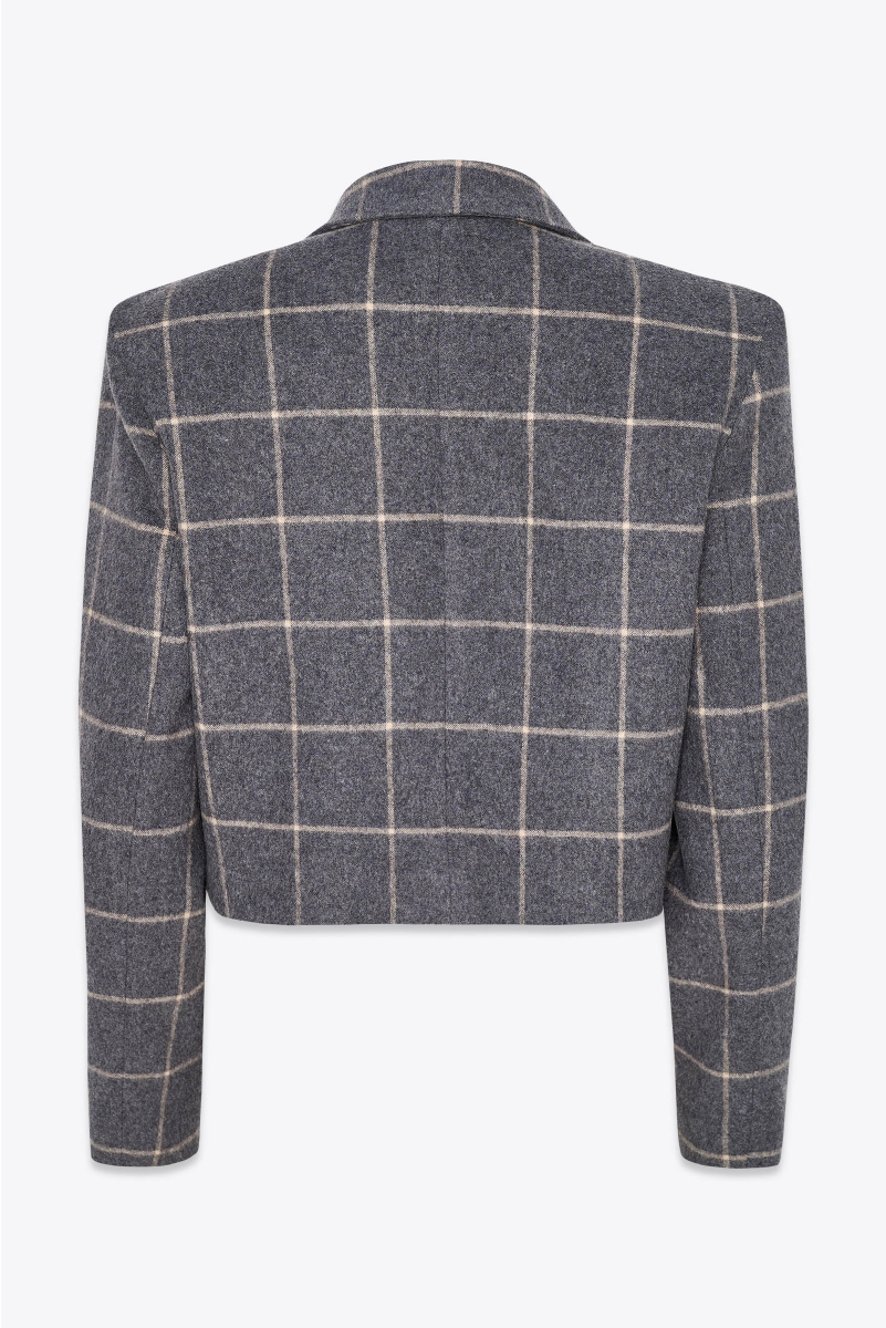 CROPPED SINGLE BREASTED JACKET IN CHECKED WOOL