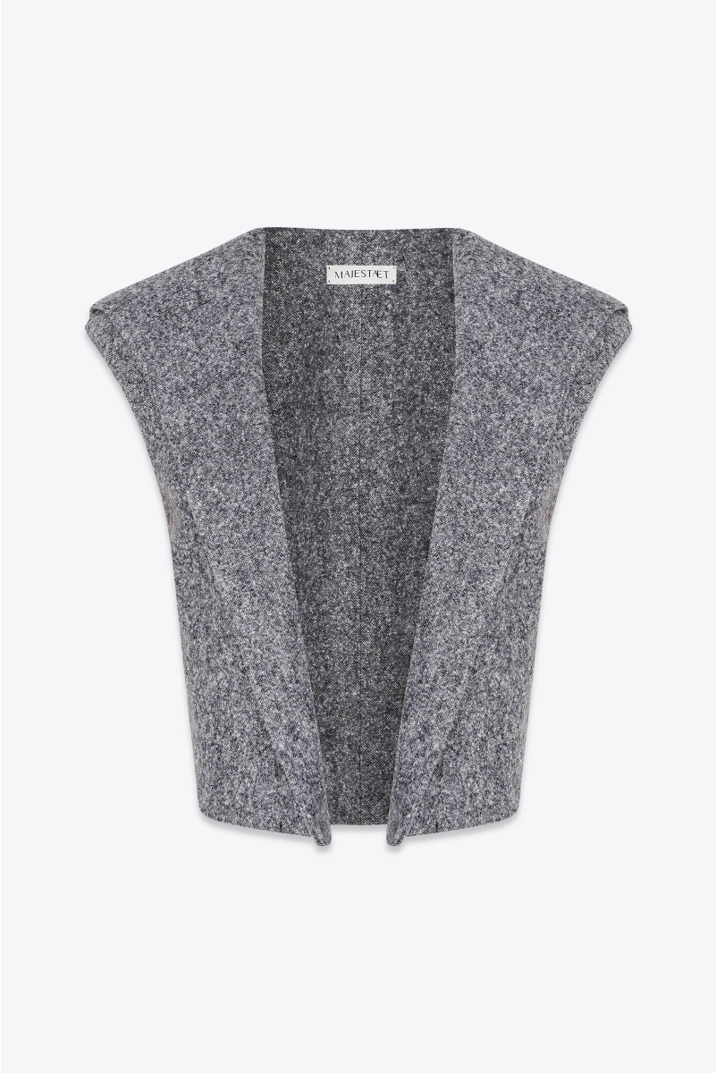 HOODED OPEN VEST IN WOOL