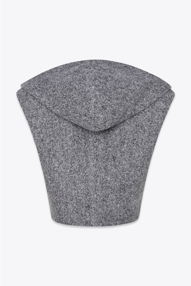 HOODED OPEN VEST IN WOOL