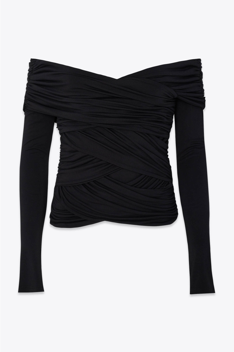 DRAPED BODYCON TOP IN BAMBOO BLACK