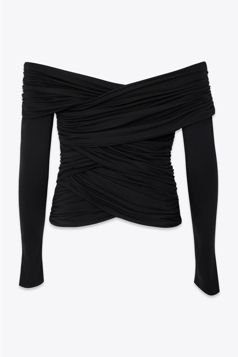 DRAPED BODYCON TOP IN BAMBOO BLACK