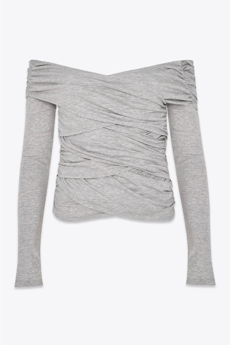 DRAPED BODYCON TOP IN BAMBOO GREY