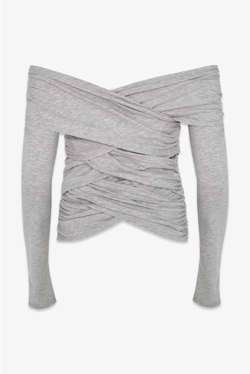 DRAPED BODYCON TOP IN BAMBOO GREY