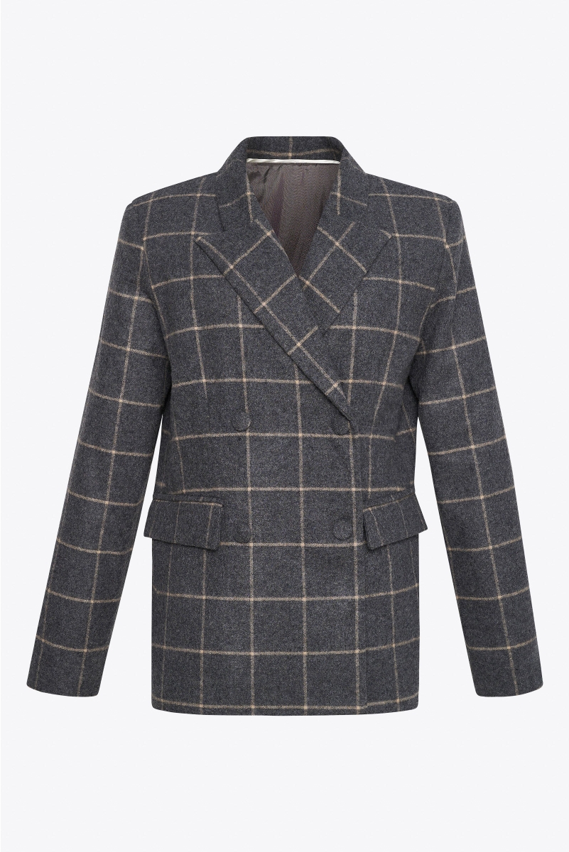 DOUBLE BREASTED JACKET IN CHECKED WOOL WITH OPEN BACK