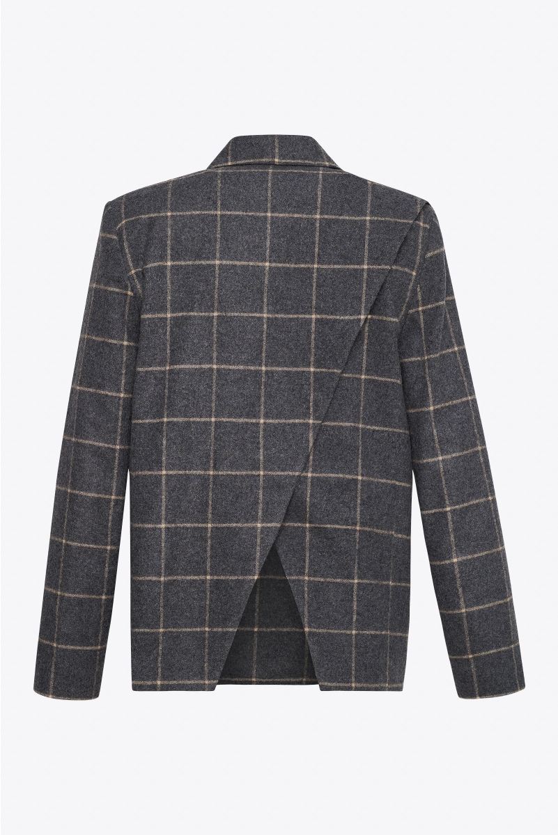 DOUBLE BREASTED JACKET IN CHECKED WOOL WITH OPEN BACK