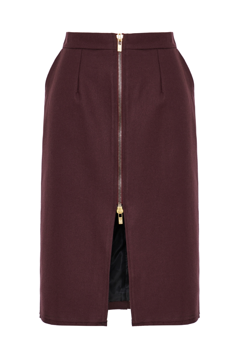 CHERRY LACQUER PENCIL ZIPPED SKIRT
