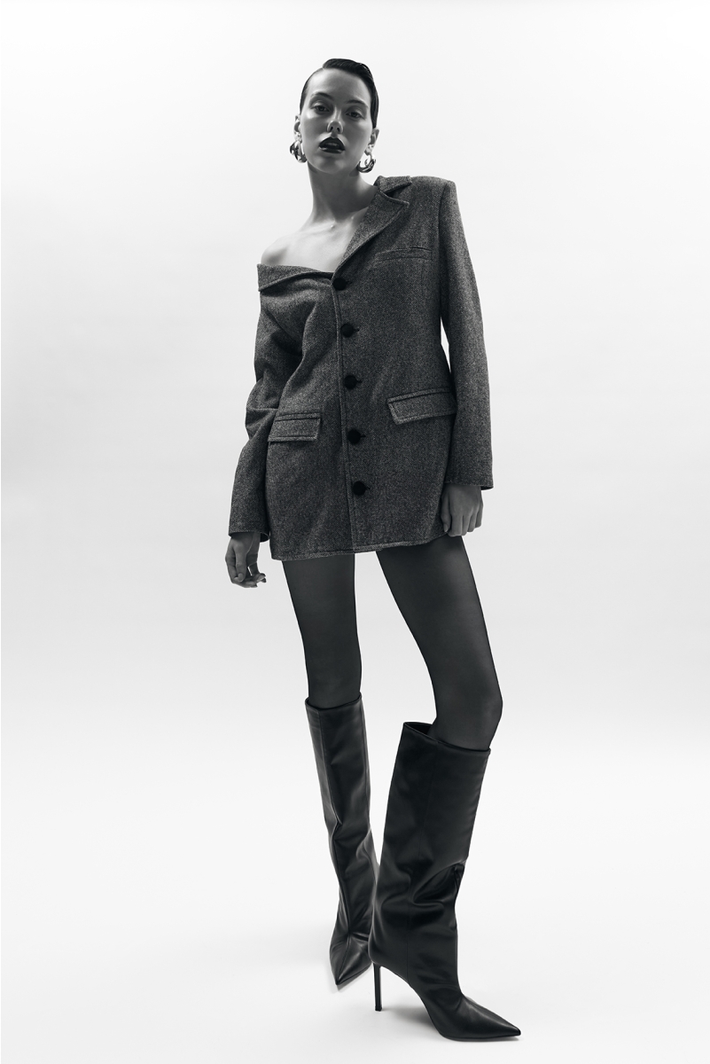 GREY ASYMMETRICAL HOURGLASS BLAZER DRESS