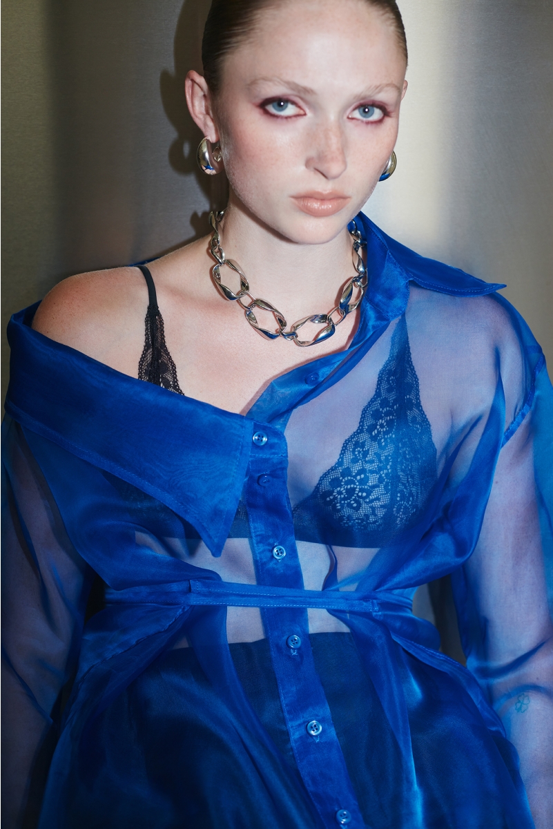 MAGNETIC BLUE ASYMMETRICAL SHIRT