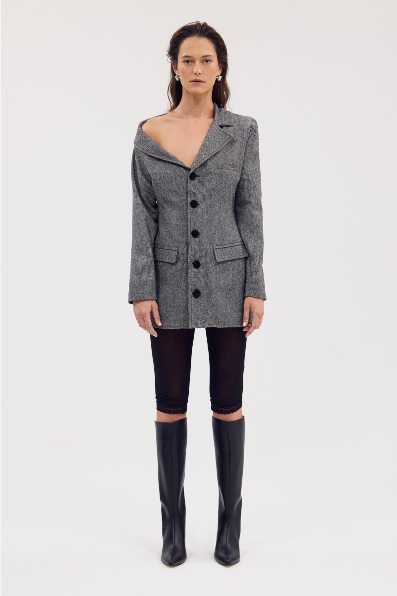 GREY ASYMMETRICAL HOURGLASS BLAZER DRESS