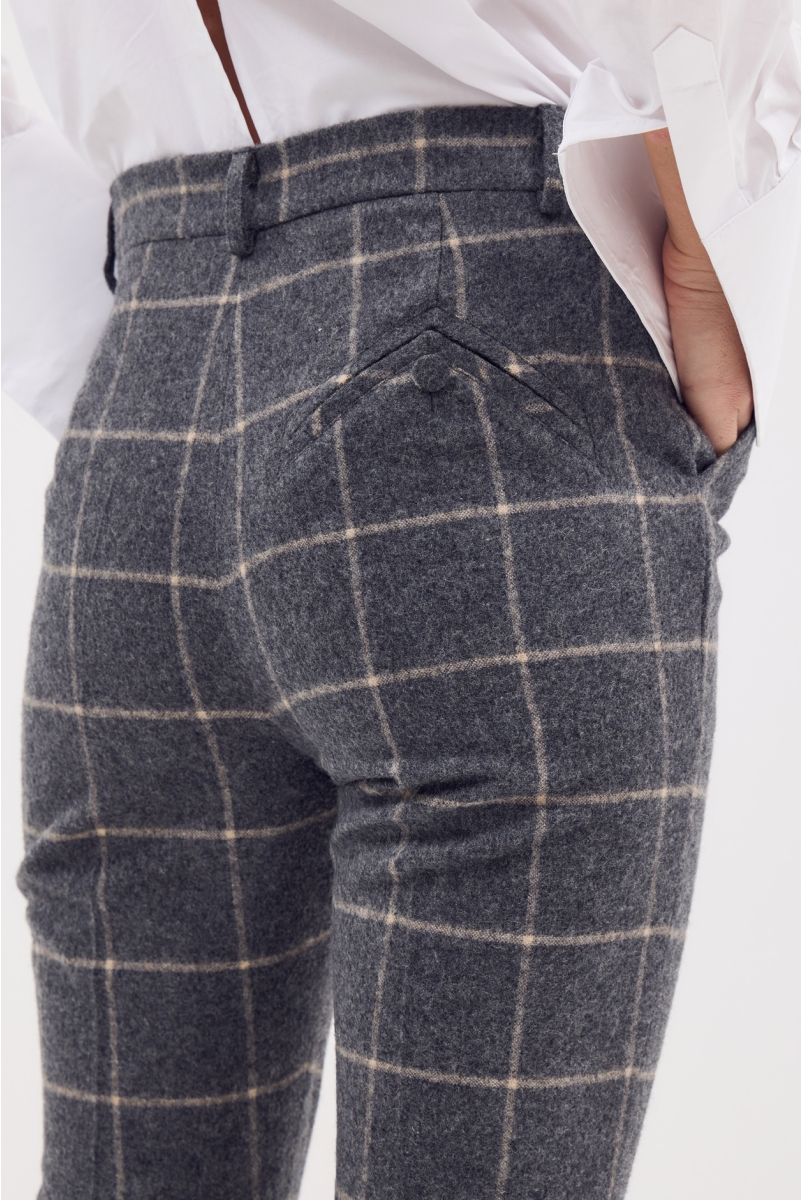 CHECKED HIGH WAISTED FLARE PANTS 