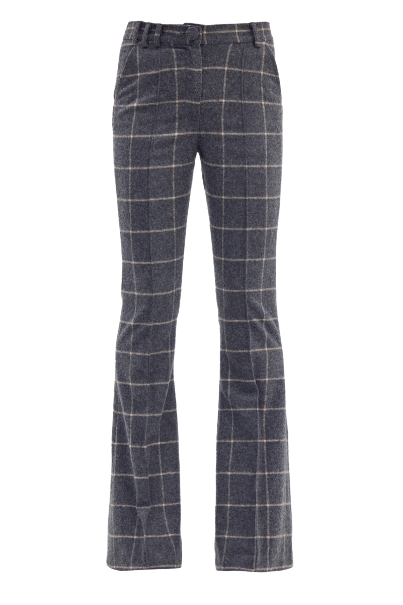 CHECKED HIGH WAISTED FLARE PANTS 