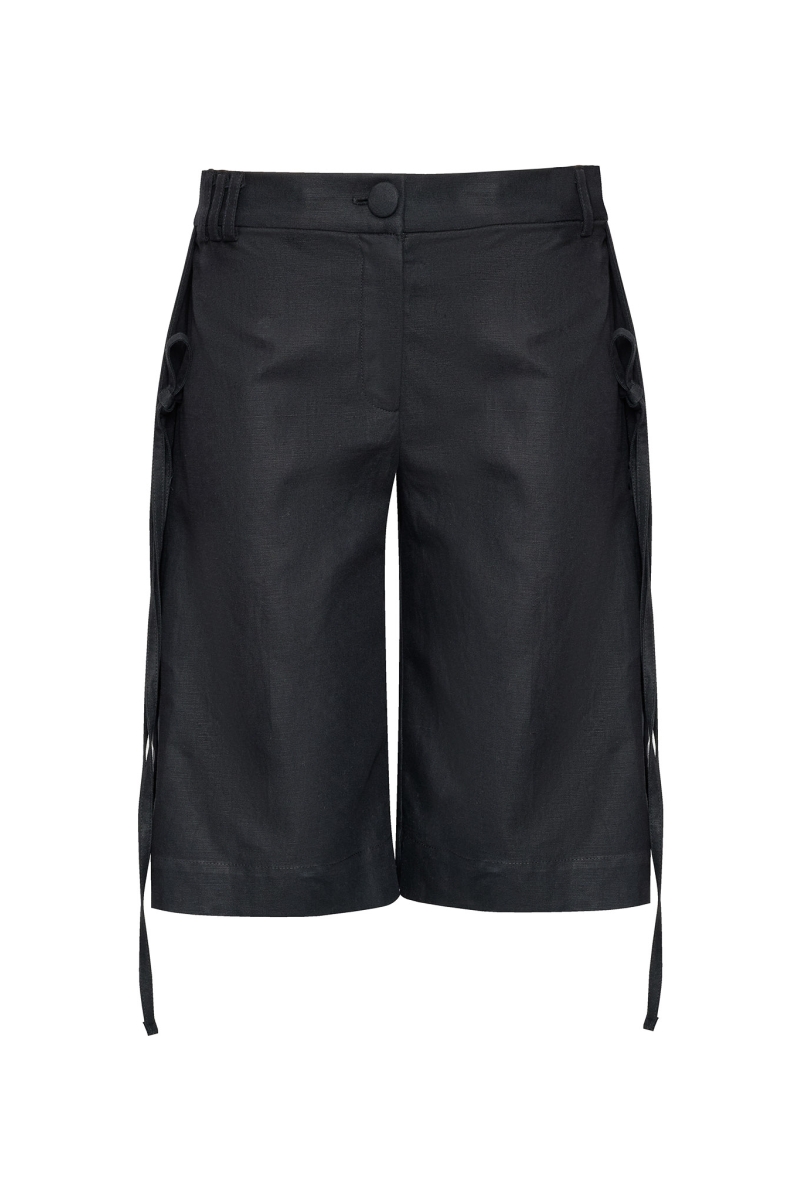 BLACK OPEN LEG BERMUDA SHORTS