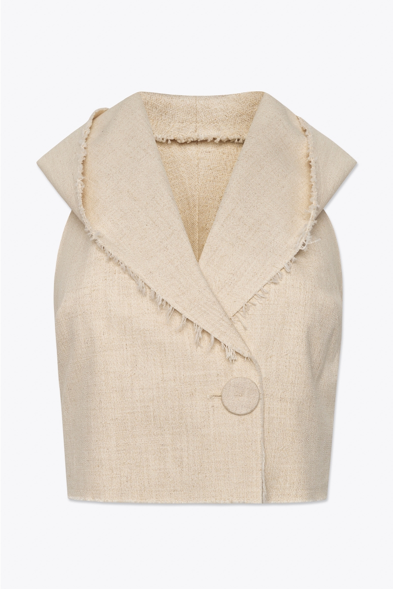 LINEN CROPPED VEST WITH HOOD