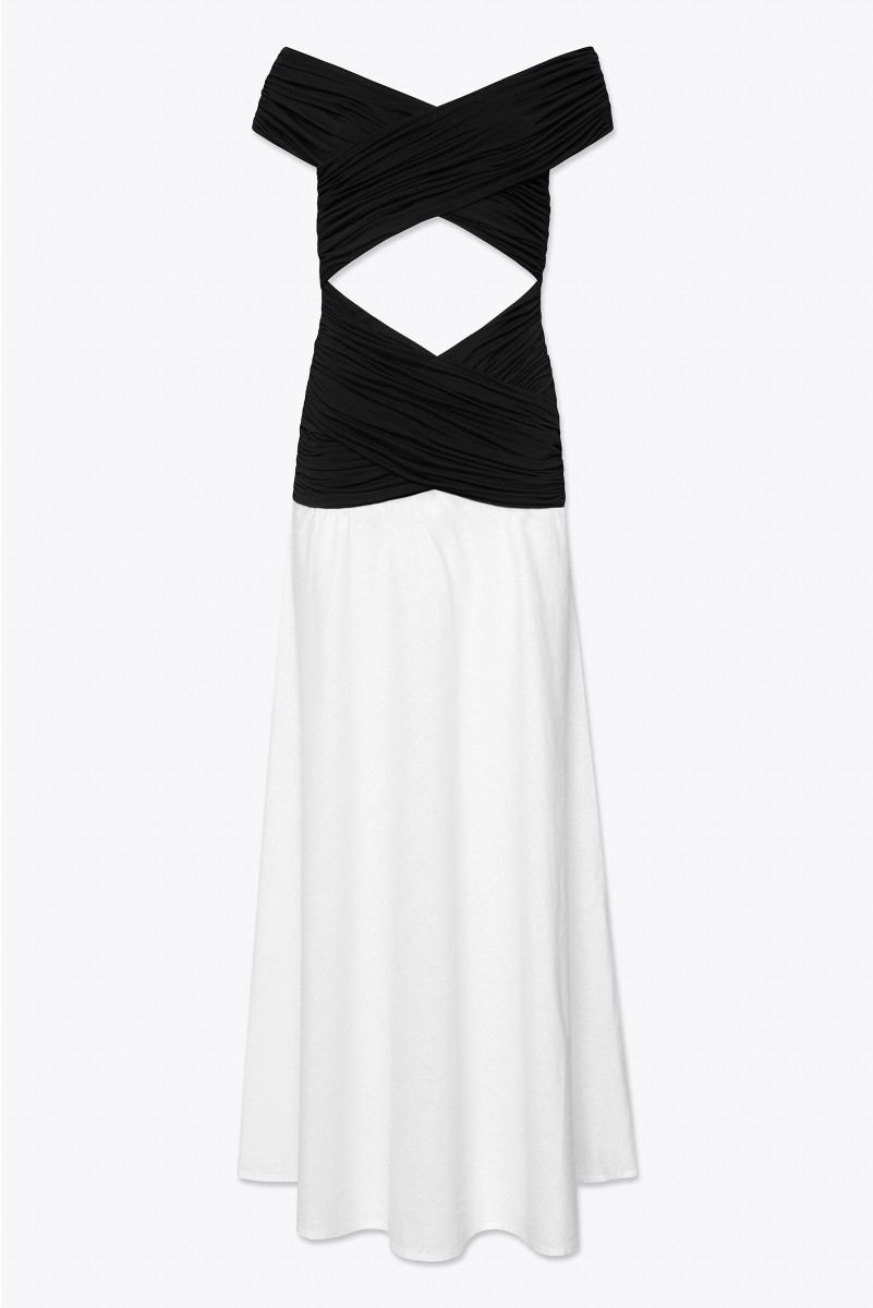 DRAPED DRESS WITH DROPPED SHOULDERS