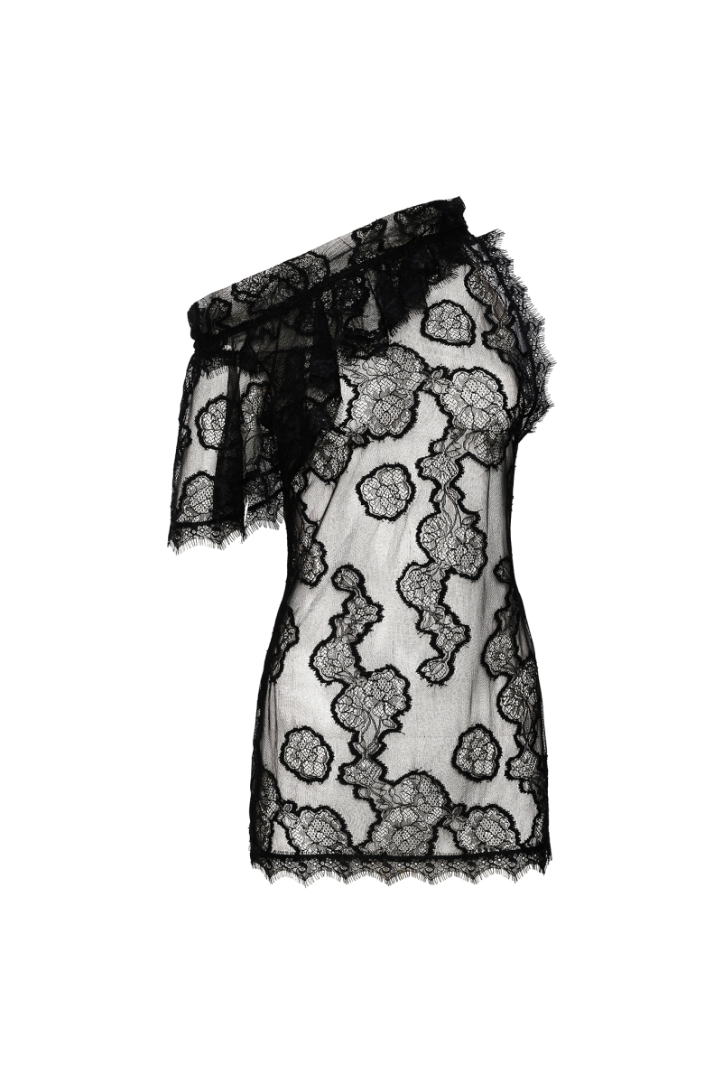 BLACK ASYMMETRICAL LACED TOP