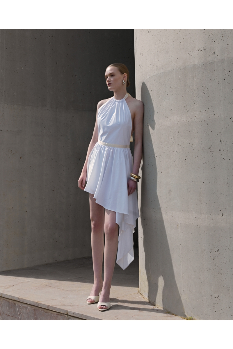 WHITE ASYMMETRICAL OPEN BACK DRESS