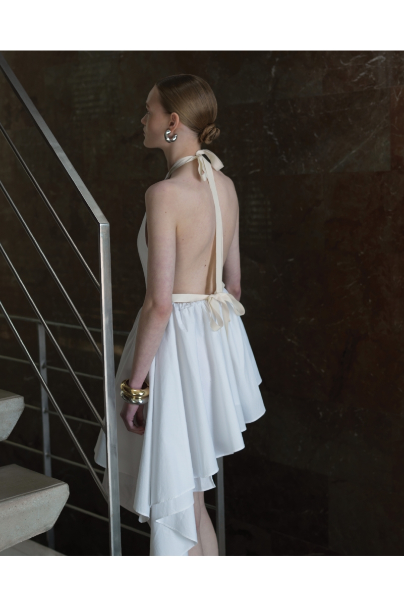 WHITE ASYMMETRICAL OPEN BACK DRESS
