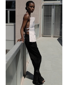 BLACK PINTUCK DETAIL FLARED PANTS