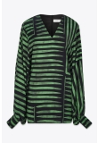 GEOMETRIC PRINT V-NECK MINI DRESS WITH LONG PUFFED SLEEVES