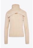 BEIGE CABLE-KNIT TURTLENECK SWEATER IN CASHMERE