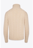 BEIGE CABLE-KNIT TURTLENECK SWEATER IN CASHMERE