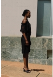 BLACK OPEN LEG BERMUDA SHORTS