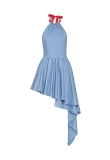ASYMMETRICAL OPEN BACK CONTRAST DRESS