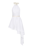WHITE ASYMMETRICAL OPEN BACK DRESS