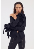 BLACK ASYMMETRICAL RIB TOP