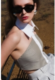STRAPLESS SHIRT IN STRIPED COTTON POPLIN