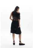 BLACK OPEN LEG BERMUDA SHORTS