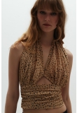 SAND TONED POLKA DOT HALTER NECK TOP