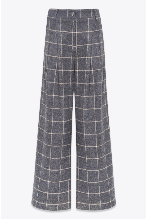 Product Image: OVERSIZED PANTS IN CHECKED WOOL WITH TWO MAJESTAET SIGNATURE POCKETS