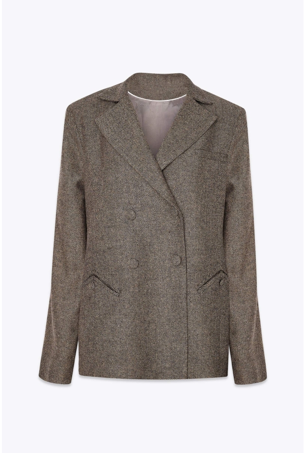 Product Image: DOUBLE BREASTED JACKET IN HERRINGBONE WOOL WITH TWO MAJESTAET SIGNATURE POCKETS