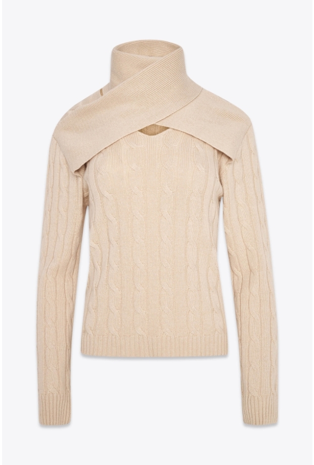 Product Image: BEIGE CABLE-KNIT TURTLENECK SWEATER IN CASHMERE