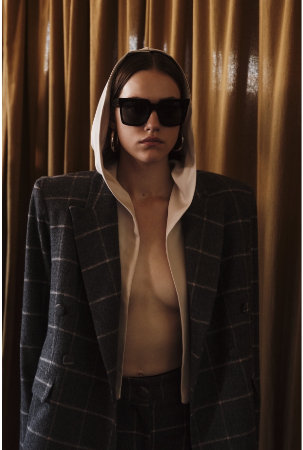 Product Image: DOUBLE BREASTED JACKET IN CHECKED WOOL WITH OPEN BACK