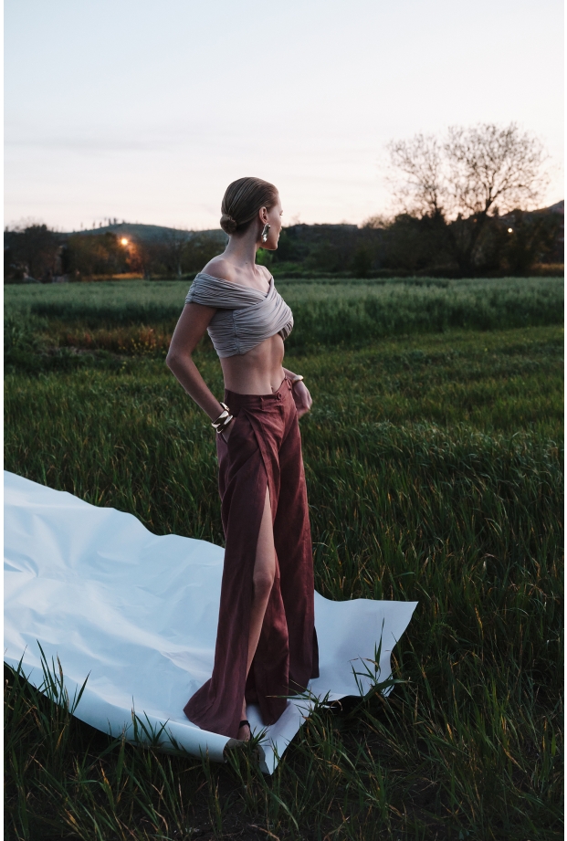 Product Image: WRAP-DETAIL WIDE LEG PANTS IN LINEN