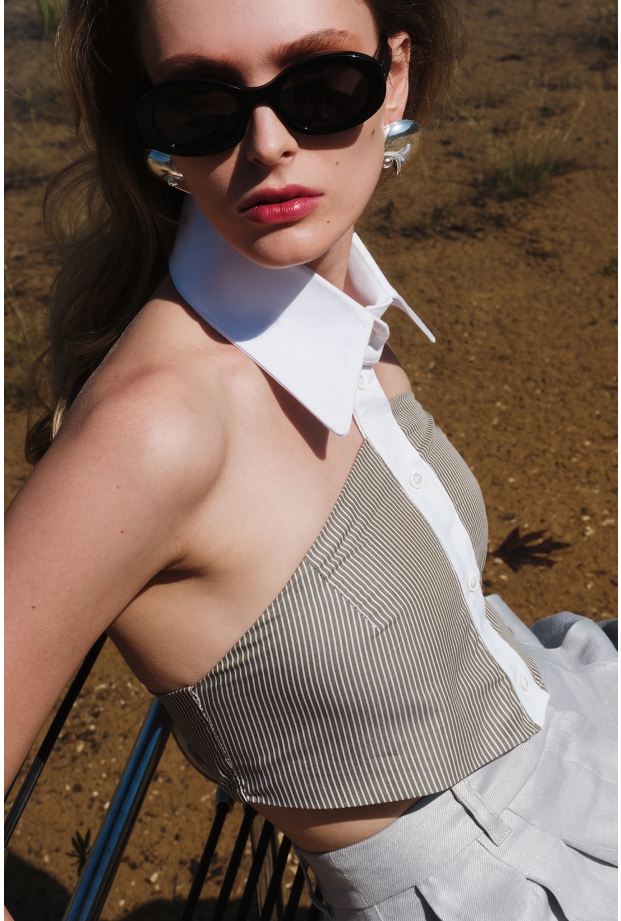 Product Image: STRAPLESS SHIRT IN STRIPED COTTON POPLIN