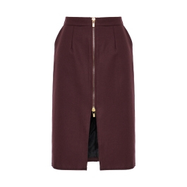 CHERRY LACQUER PENCIL ZIPPED SKIRT - Timeless Elegance