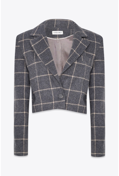 CROPPED SINGLE BREASTED JACKET IN CHECKED WOOL