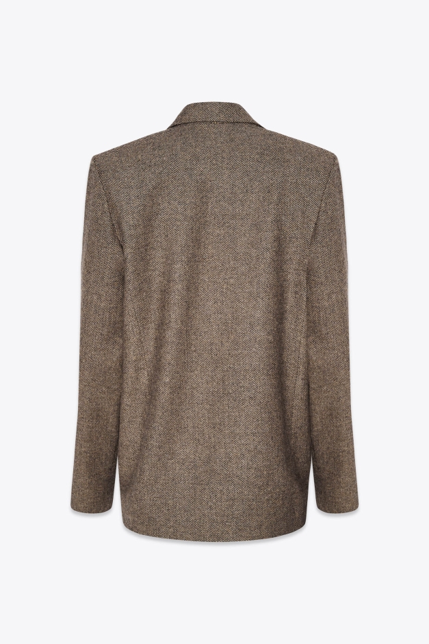 DOUBLE BREASTED JACKET IN HERRINGBONE WOOL WITH TWO MAJESTAET SIGNATURE POCKETS