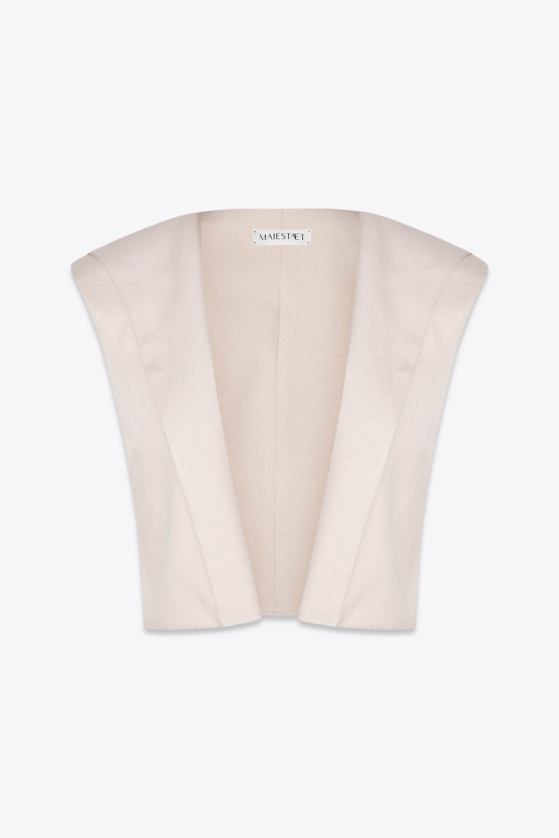 HOODED OPEN VEST BEIGE