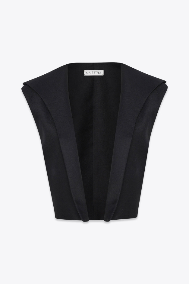 HOODED OPEN VEST IN EXTRA FINE WOOL