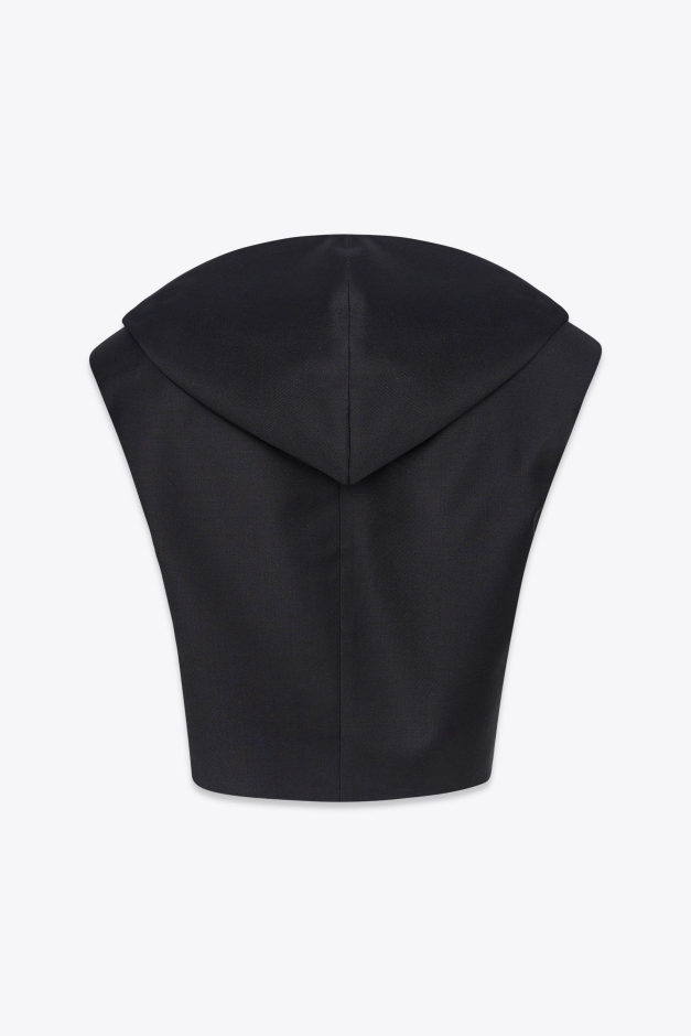 HOODED OPEN VEST IN EXTRA FINE WOOL