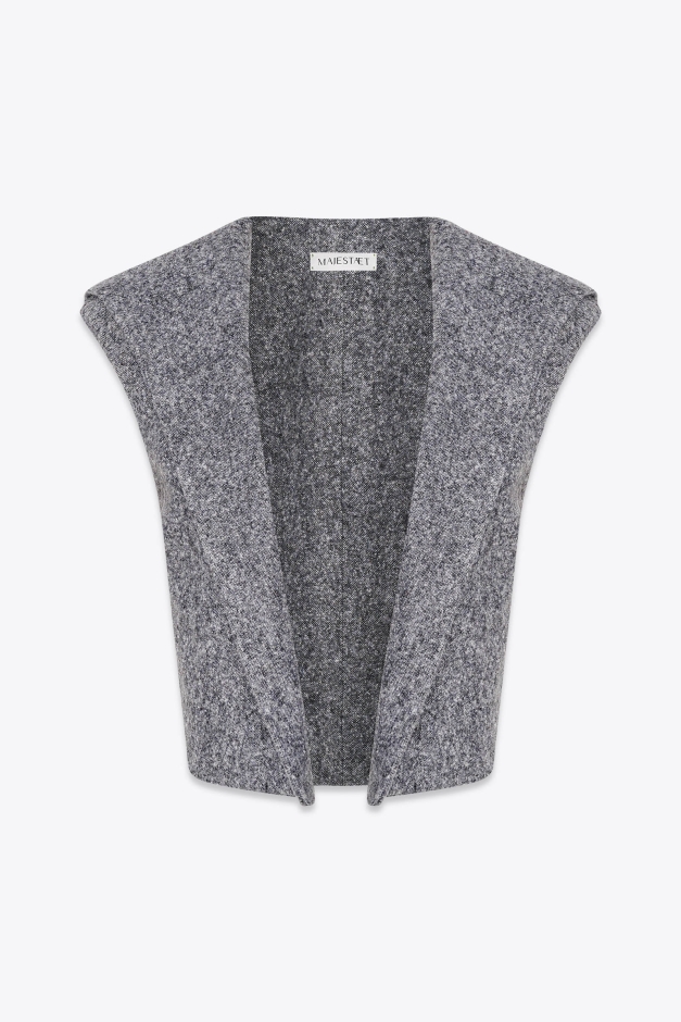 HOODED OPEN VEST IN WOOL